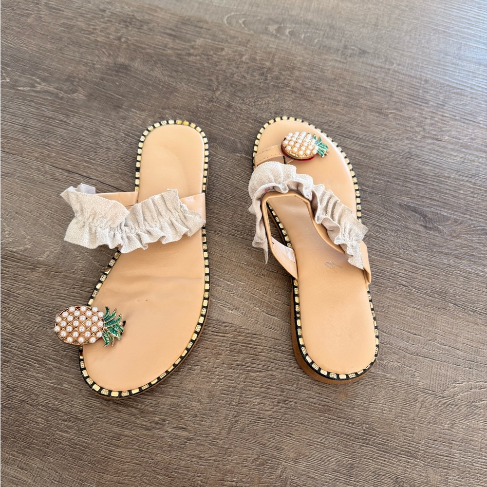 Pineapple Detail Ruffle Strap Sandals – Size 36 (US 6)